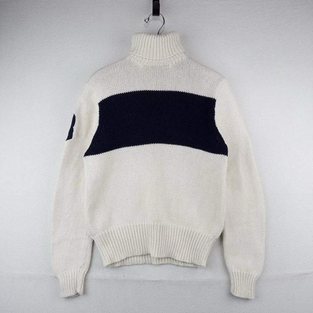 90's Vtg Polo Ralph Lauren Turtleneck Sweater #3 Men's M White Navy Pima Cotton
